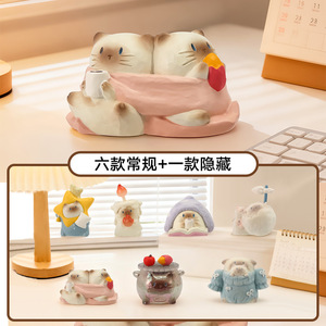 Caja Sorpresa de Resina Cat Pa1 Warm (6 Piezas) con Edición Oculta, Decoración de Escritorio, Regalo para Niños y Adultos - Product Image 1