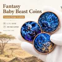 Pièce de monnaie en cuivre pur 999 de 1 oz, série Baby Beast, style graffiti coloré UV en relief 3D pour collectionneurs