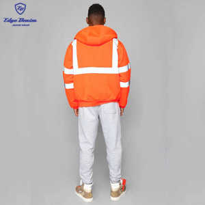 Venta al por mayor de ropa al aire libre <span class=keywords><strong>zip</strong></span> up hoodie naranja Capucha con cordón lado bolsillos de mano - Product Image 3