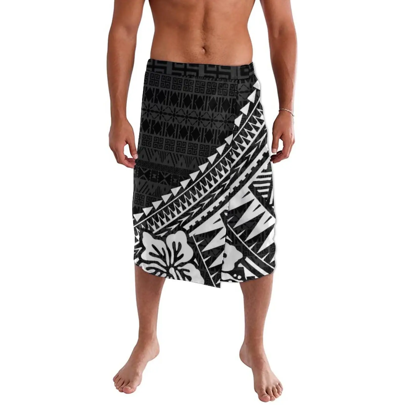Tonga Fiji Samoan Polynesian Tattoo Printed Lavalava Customize Black Tatau Ie Faitaga Tupenu Mens Swimsuit Mens Wrap Skirt