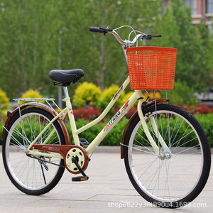 Nouveau vélo adulte 24/26 pouces avec fourche à suspension, cadre en acier carbone, pneus pleins anti-crevaison, style féminin, adapté pour - Product Image 1