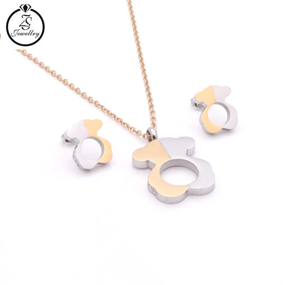 womens stainless steel gold plated two tone cute lovely necklace bracelet big necklace bridal necklace set