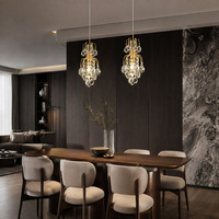 Goldfarbene Kristall-Pendelleuchte mit tropfenförmigen Prismen für Eingangsbereich, Nachttisch, Flur, Esszimmer, Hotel, Restaurant