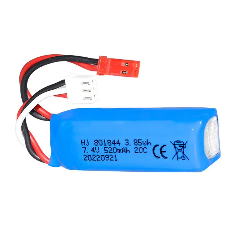 Batteria diretta in fabbrica al litio 7.4V 520mAh 801844 per aeromobile modello di aereo giocattolo in plastica per auto con batteria giocattolo