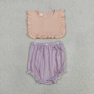 RTS Pink <b>Top</b> Purple Stripes Button Baby Girls Summer Dresses <b>Bubble</b> Romper Wholesale Sisters Clothing Boutique Factory Clothes - Product Image 2