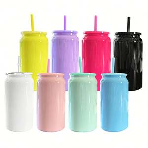 Tasse à sublimation en acier inoxydable brillant SS304 de 16 oz, gobelet isotherme à double paroi avec couvercle et paille en plastique coloré - Product Image 1