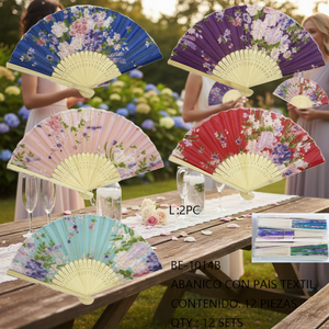 CASAMAX WL BE-1014B Set di 12 Ventagli Decorativi Floreali, Lunghezza 21cm - Ventaglio in Tessuto - Product Image 2