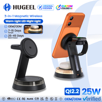 Chargeur sans fil magnétique 3 en 1 de haute qualité, chargeur sans fil de bureau 25W avec lumière nocturne chaude pour téléphone, montre et écouteurs