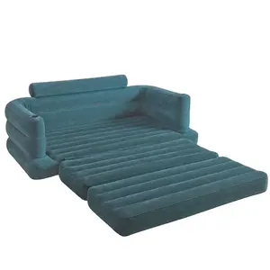 high strength luxurious flocking inflatable 5 in 1 sofa bed durable fabric plastic blow up pull-out chesterfield air mattress