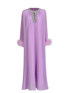 Abito lungo <span class=keywords><strong>da</strong></span> donna autunnale vintage traspirante con strass e plissettature, in tessuto tinta unita, modello A-line, <span class=keywords><strong>casual</strong></span> ed elegante per la <span class=keywords><strong>sera</strong></span> - Product Image 4