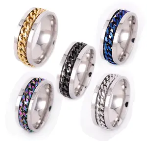 open bottle rotating jewelry stainless steel rotatable chain ring