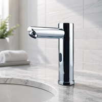 Robinet de lavabo Mevalon moderne en acier inoxydable blanc céramique, monotrou, sans contact, à débit contrôlé, à poser sur le comptoir, poli