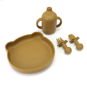 Juego de Platos de Silicona de Grado Alimenticio para Bebés con Succión, Baberos para Niños, Vajilla con Diseño de Oso de Dibujos Animados, Libre de BPA - Product Image 2