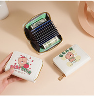 Nouveau porte-cartes zippé pour femme, style mignon, avec plusieurs emplacements pour cartes, étui pour cartes d'identité et bancaires, porte-monnaie dessin animé avec fonction antivol et doublure en PU