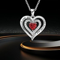 Nuevo collar de diseño original de piedra natal con circón Te amo para siempre Doble amor Diamante Día de San Valentín Colgante en forma de corazón