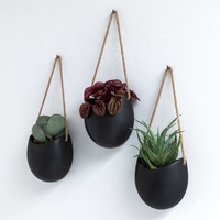 Jardinières murales noires mates suspendues pots de plantes en céramique 3 pièces décoration murale pour intérieur et balcon et jardin