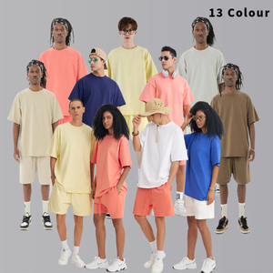 T-shirt à manches courtes en pur coton robuste couleur terre épaule ample large pin rue marque à la mode sport rétro japonais - Product Image 1