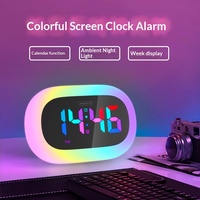 Réveil multifonctionnel créatif 2025 avec miroir tactile, lumière nocturne, calendrier, semaine, lumière colorée