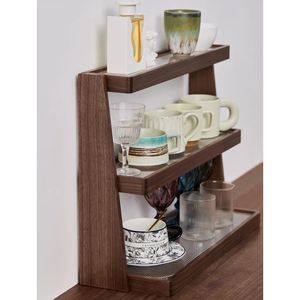 رف تخزين من ثلاث طبقات من الخشب الصلب مخصص متعدد الوظائف مع ثلاث طبقات لعطر القهوة وغيرها من العناصر - Product Image 2