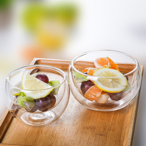 Commercio all'ingrosso resistente rotonda chiara doppia parete borosilicato di vetro insalata di frutta ciotola di cibo per Home Restaurant <span class=keywords><strong>Bar</strong></span> cucina - Product Image 6