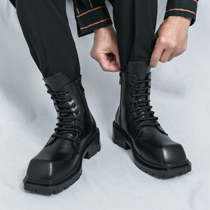 Botas de Tobillo de PU con Cordones y Punta Cuadrada Estilo Británico 1633 para Hombre, con Plantilla de EVA, Botas de Motocicleta - Product Image 4