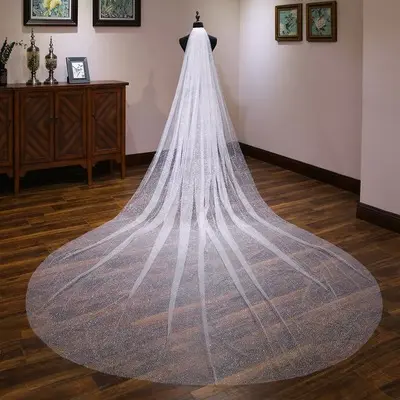 Jachon thin shiny piece white bridal veils hot sale simple bridal veils funky dainty bridal hair accessories