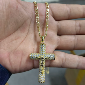 Mặt dây chuyền thánh giá Full Diamond Cross Cuban Chain mạ vàng 14K PVD, hình Chúa Giê-su chịu nạn, dành cho nam giới - Product Image 6