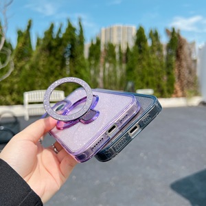 Gscase Sang Trọng Acrylic Trường Hợp Điện Thoại Kim Loại Máy Ảnh Từ Chân Đế Rõ Ràng Bling Long Lanh Trường Hợp Điện Thoại Di Động Bìa Cho Iphone 15 Pro - Product Image 3
