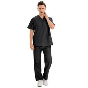Uniforme medica all'ingrosso uniforme ospedaliera infermiera Scrub uniforme nera del personale ospedaliero di vendita calda