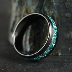 जेंटडेस गहने 8 मिमी गुंबद पॉलिश काले टंगस्टन रिंग्स के लिए नीले रंग के ग्लास एपॉक्सी में नीले ग्लास एपॉक्सी पुरुषों की अंगूठी - Product Image 3