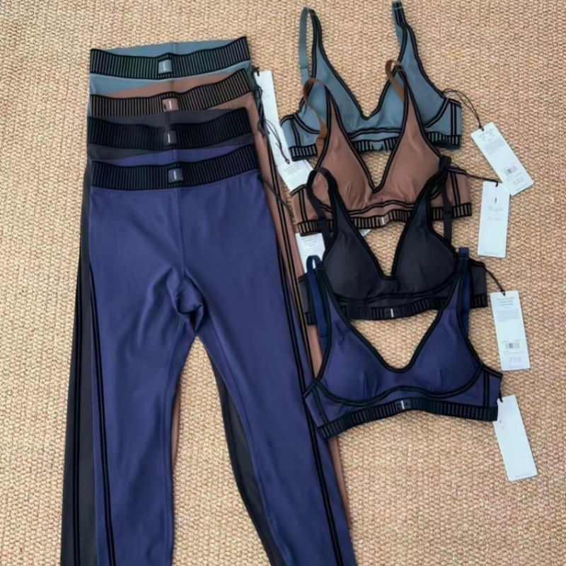 For Yoga Suit Flocking Breathable Solid High Elastic Sports Top & Tight Pants Fitness Training Hip High Waist