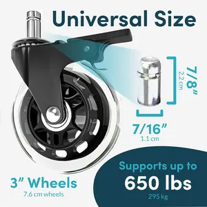 VIMA 3 Inch Office Chair Caster Wheels Set Of 5 With Brake Smooth Locking Wheels Universal Fit For Most Chairs Transparent