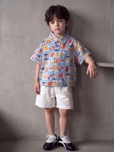 Ensemble deux pièces d'été pour garçons avec imprimé de dessins animés pour les tout-petits et les jeunes enfants - Chemise à manches courtes et short décontracté en polyester/coton - Product Image 4