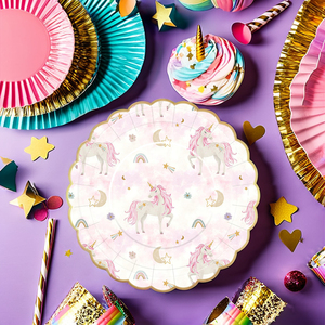 Vaisselle jetable pour fête d'anniversaire enfant DAMA, thème licorne rose, pour filles, baby shower, serviettes en papier, gobelets, assiettes - Product Image 2
