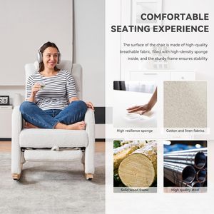 Rocking Chair Nursery, Modern Glider Chair with <strong>Adjustable</strong> <strong>Footrest</strong> and Solid Wood Legs, Teddy Ivory - Product Image 4