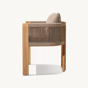 Ensemble de salle à manger de jardin en teck et corde, mobilier d'extérieur en corde, chaise et table en teck pour patio ou usage hôtelier - Product Image 4