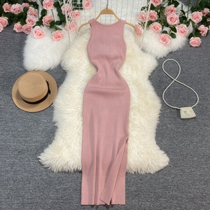 Nouvelle mode estivale, nouveau style, <span class=keywords><strong>robe</strong></span> <span class=keywords><strong>longue</strong></span> décontractée noire sexy à fente et bretelles spaghetti pour femmes - Product Image 5