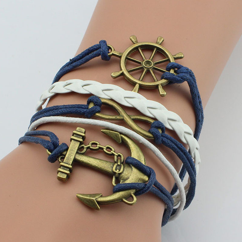 Ancre de bateau tissée à la main DIY Infinity Eight Bracelet vintage multicouche