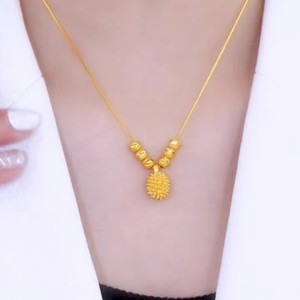 Lukfook Durian Pendant Necklace Gold Beads Geometric Design Women's Everyday Wear Clavicle Chain - Product Image 4