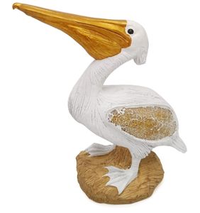 Hars Pelikaan Goud Vogel Op Een Steen Met Glazen Vleugels Beeld Beeldjes - Product Image 1