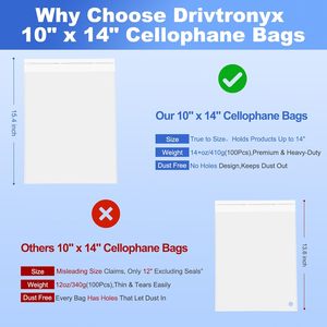 100 Bolsas de Celofán Transparentes Resellables de 10x14 Pulgadas para Empacar Ropa y Camisetas, Bolsa de Plástico BOPP para Camisetas - Product Image 4