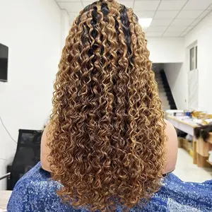 Amara Venda Quente Do Cabelo Humano Transparente Lace Frontal 13*4 Polegadas Marrom Cor do Ouro Solto Encaracolado Peruca De Cabelo Humano Brasileiro