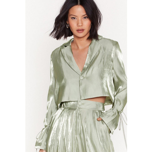 Chaqueta corta <span class=keywords><strong>de</strong></span> satén <span class=keywords><strong>de</strong></span> seda brillante <span class=keywords><strong>de</strong></span> alta calidad <span class=keywords><strong>para</strong></span> <span class=keywords><strong>mujer</strong></span>, <span class=keywords><strong>trajes</strong></span> recortados <span class=keywords><strong>con</strong></span> botones, pantalones largos, traje Formal <span class=keywords><strong>de</strong></span> trabajo <span class=keywords><strong>para</strong></span> <span class=keywords><strong>fiesta</strong></span> y Noche - Product Image 2