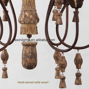 Lampu Gantung Kayu Antik Klasik 6-cahaya dengan Lengan Besi Rustic Buatan China - Product Image 4