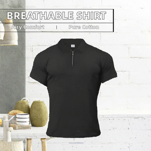 เสื้อคอตตอนคอเต่าสำหรับผู้ชายเสื้อคอเต่าแขนสั้นเข้ารูปปกติระบายอากาศได้ดีดีไซน์ใหม่180กรัม - Product Image 2