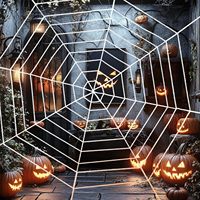 Jaring Laba-laba Bertekstur Kapas Halloween Luar Ruangan 3.2m 7 Gulungan Putih Palsu Menyeramkan Dekorasi Gantung Dinding Rumah Hantu