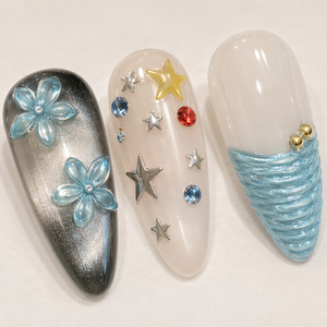 Faux ongles faits à la main à pression, motif floral 3D, étoile, pois, dégradé, couverture complète pour doigts - Product Image 6