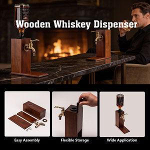 Distributeur de liqueur en bois gravé avec double robinet, bar à domicile, ensemble de carafe à whisky avec verres - Product Image 5