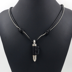 时尚饰品复古合金子弹形吊坠项链绳编织男士短颈链 - Product Image 3
