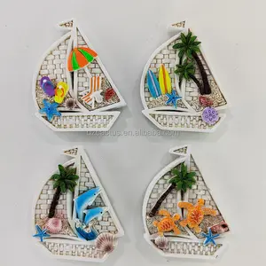 帆船地中海风格迷你帆船巴哈马沙滩拖鞋海豚冰箱贴有趣的3D树脂磁铁